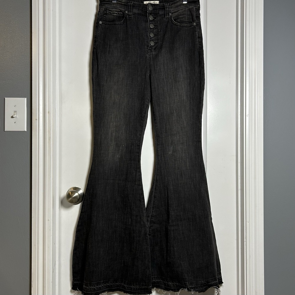 We The Free Free People Washed Black Denim Irreplaceable High Rise Flare Jeans